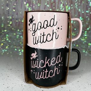 Cobwebs & Cauldrons Black Pink Good Witch Bad Witch Mug Set